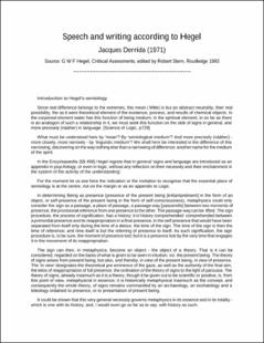 Portada Speech and writing according to Hegel