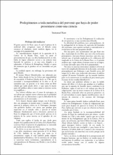 Portada Prolegómenos a toda metafísica del porvenir que haya de poder presentarse como una ciencia