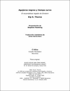 Portada Agujeros negros y tiempo curvo : el escandaloso legado de Einstein
