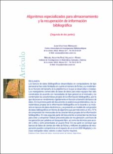 Portada Algoritmos especializados para el almacenamiento y la recuperación de información bibliográfica