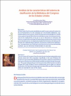 Portada Análisis de las características del sistema de clasificación de la Biblioteca del Congreso de los Estados Unidos