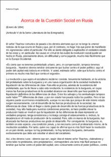 Portada Acerca de la Cuestión Social en Rusia