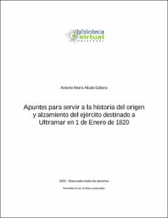 Portada Apuntes para servir a la historia del origen y alzamiento del ejército destinado a Ultramar en 1 de Enero de 1820