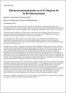 Portada Discursos pronunciados en el I Congreso de la III Internacional