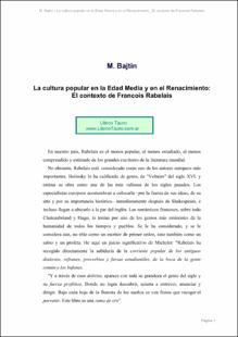 Portada La cultura popular en la edad media y en el renacimiento : el contexto de François Rebeláis