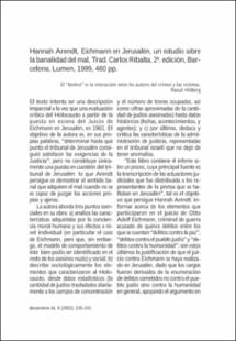 Portada Eichmann en Jerusalenun estudio sobre la banalidad del mal