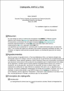 Portada Criptograf&iacute;a, MAPLE y RSA