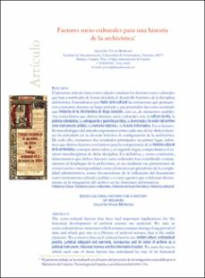 Portada Factores socio- culturales para una historia de la archivística