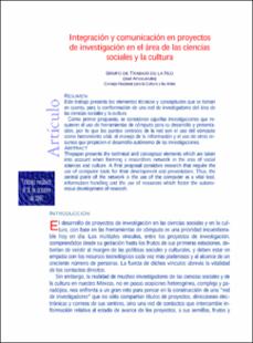 Portada Integración y comunicación en proyectos de investigación en el área de las ciencias sociales y la cultura