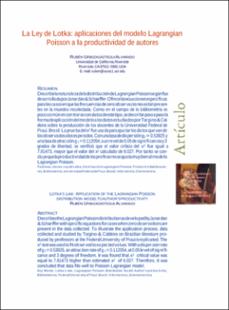 Portada La ley de Lotka : Aplicaciones del modelo Lagrangian Poisson a la productividad de autores