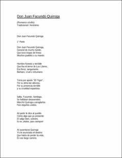 Portada Don juan facundo quiroga romance criollo tradicional