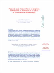 Portada Propuesta para el desarrollo de un programa de formación en promoción de la lectura en las escuelas de bibliotecología