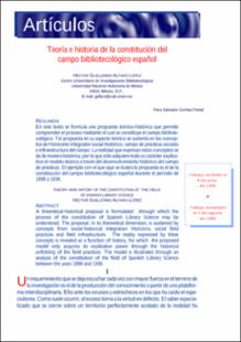 Portada Teoría e historia de la constitución del campo bibliotecológico español