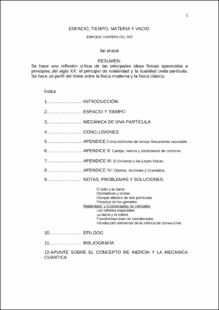 Portada Espacio, tiempo, materia y vacío