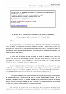 Portada De la libertad de los antiguos comparada con la de los modernos
