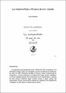 Portada La metamorfosis o el asno de oro