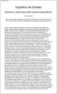 Portada Espíritus de estado : génesis y estructura del campo burocrático